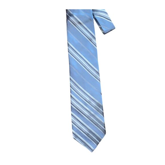 DKNY - Blue/White Striped Silk Men's Neck Tie - Picture 7 of 8
